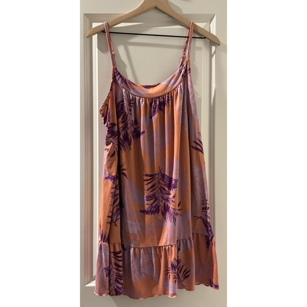 Joyspun 2X Tropical Palm Print Swing Tank Top Peach Purple Plus Size 18W 20W